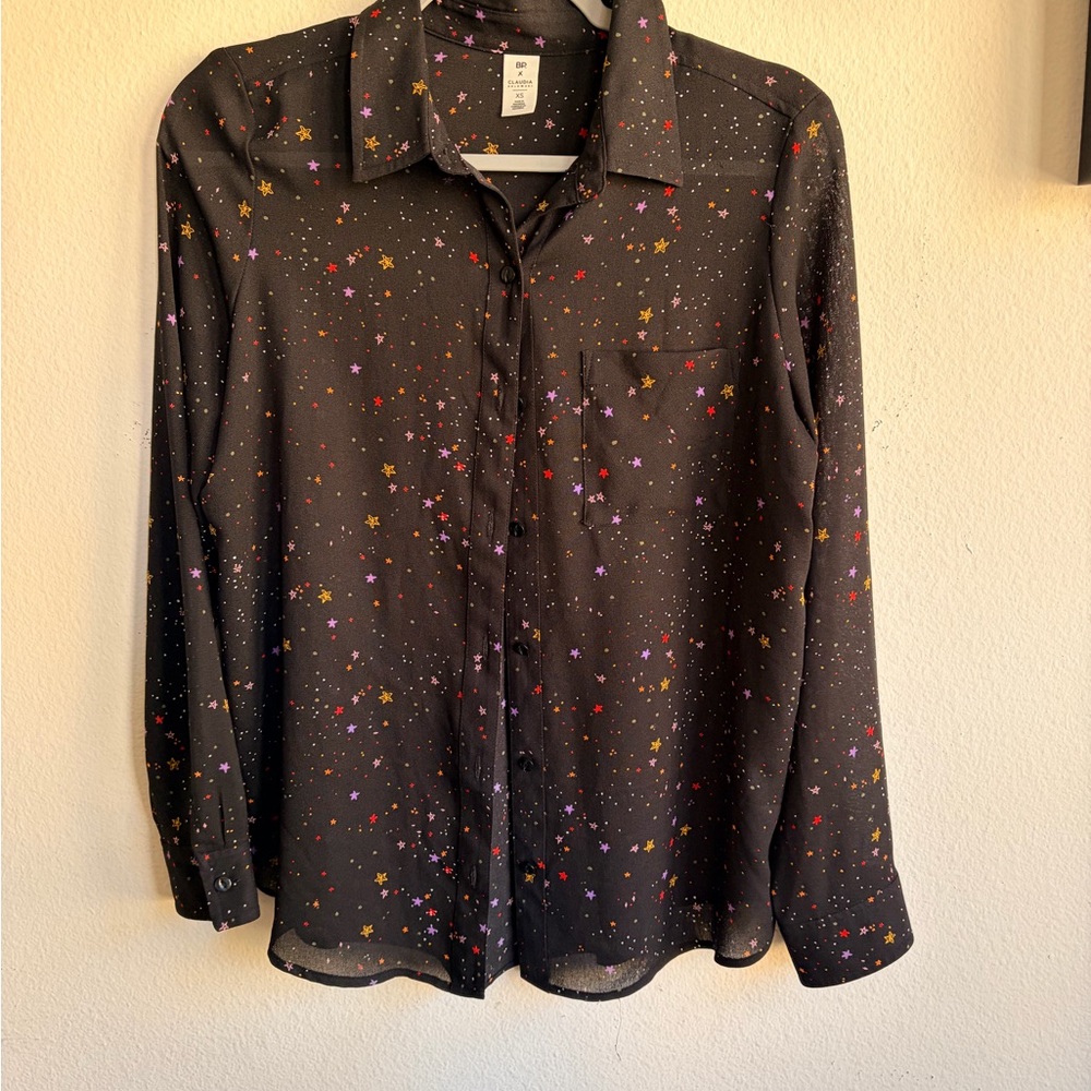 Black Starry Button-Up Shirt